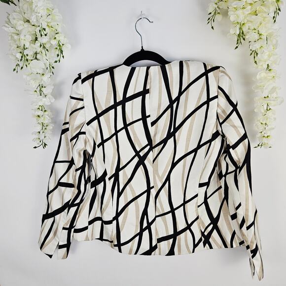 Kasper Petite 6P 2-Piece Blazer Jacket Sleeveless Top Set Beige Black Abstract - Picture 2 of 16